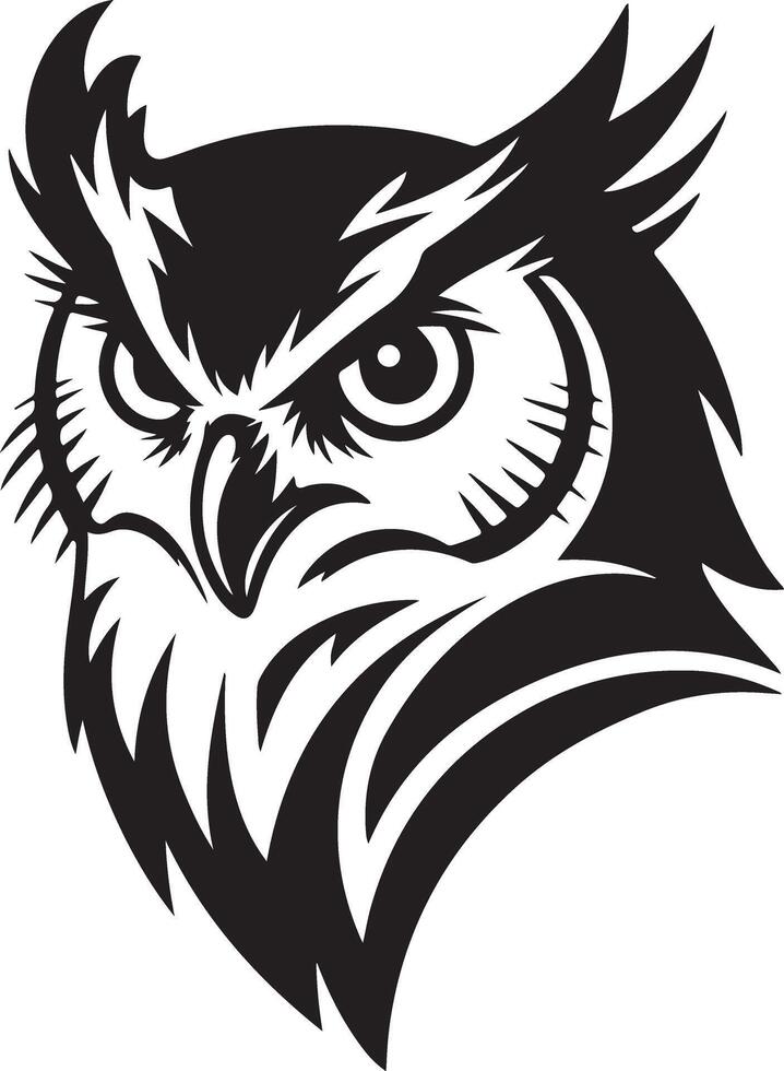 Fierce Owl Head Bold Black-and-White Stylized Illustration vector