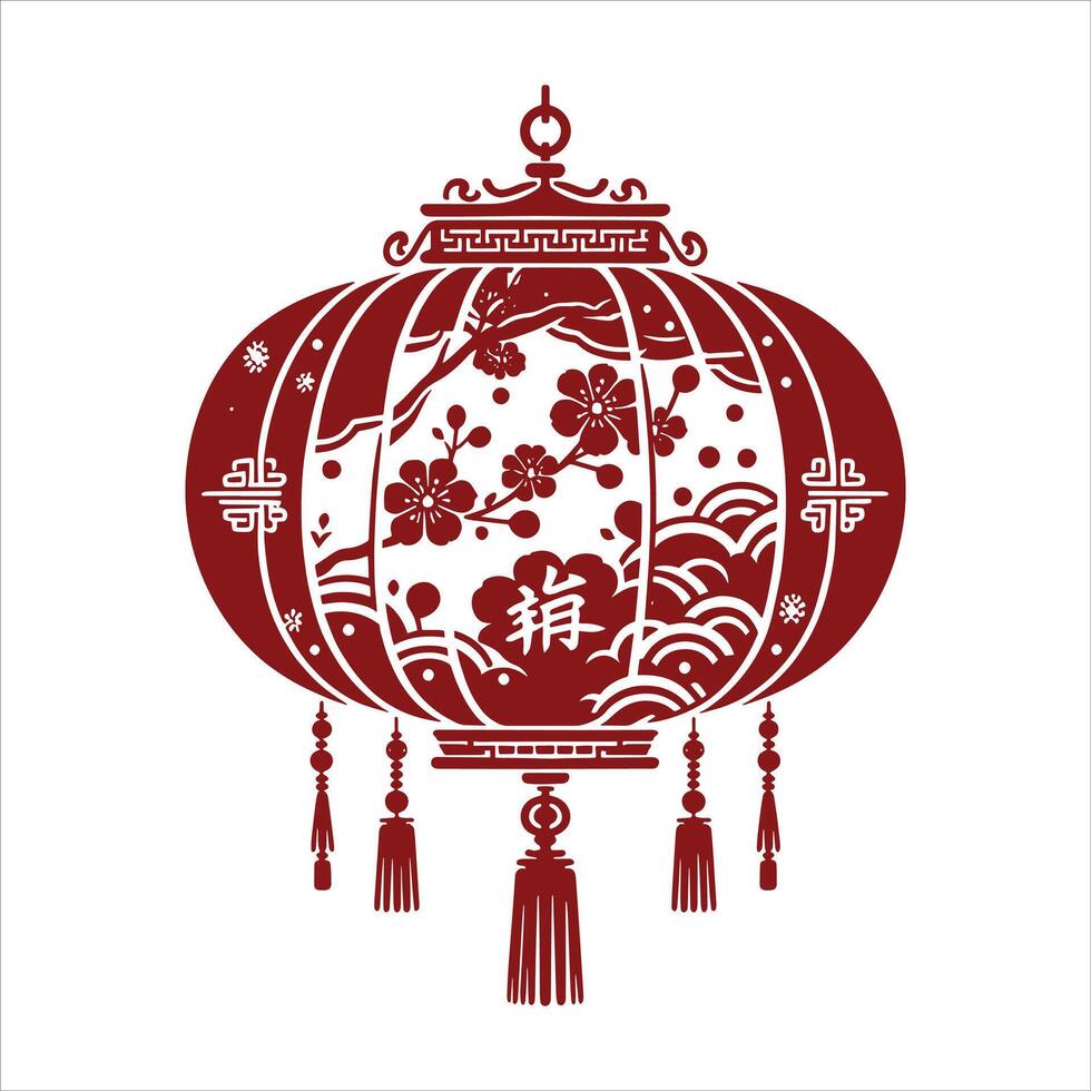 Paper Lamp Silhouette with Traditional Chinese Lantern Featuring and Japan Lantern for Lunar New Year with text in Chinese Meaning 'Fortune' vector
