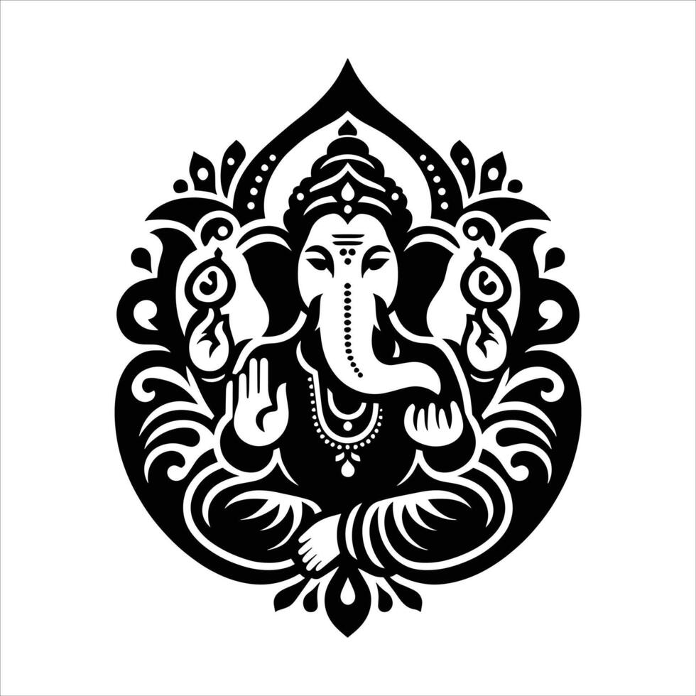 Ganesh Chaturthi Lord Ganesh Hindu God Black and White Silhouette Illustration for Vinayaka Chavithi vector