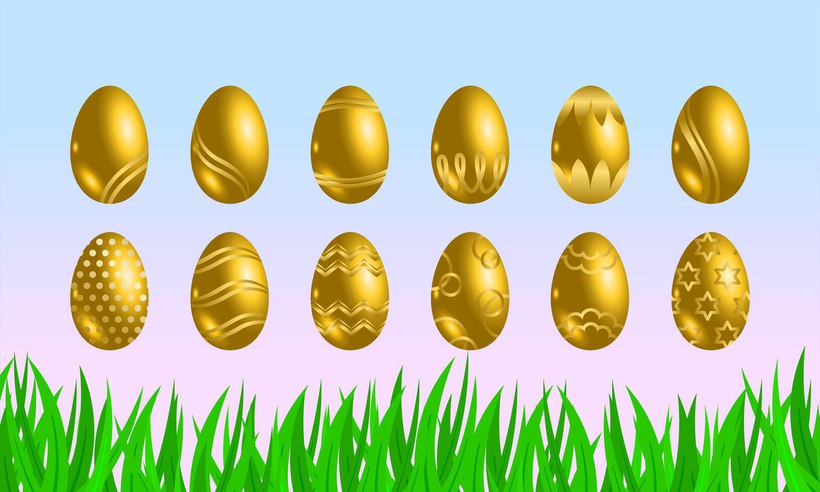Golden Easter eggs nestled in a vibrant green meadow, a symbol of spring's joyful celebration vector