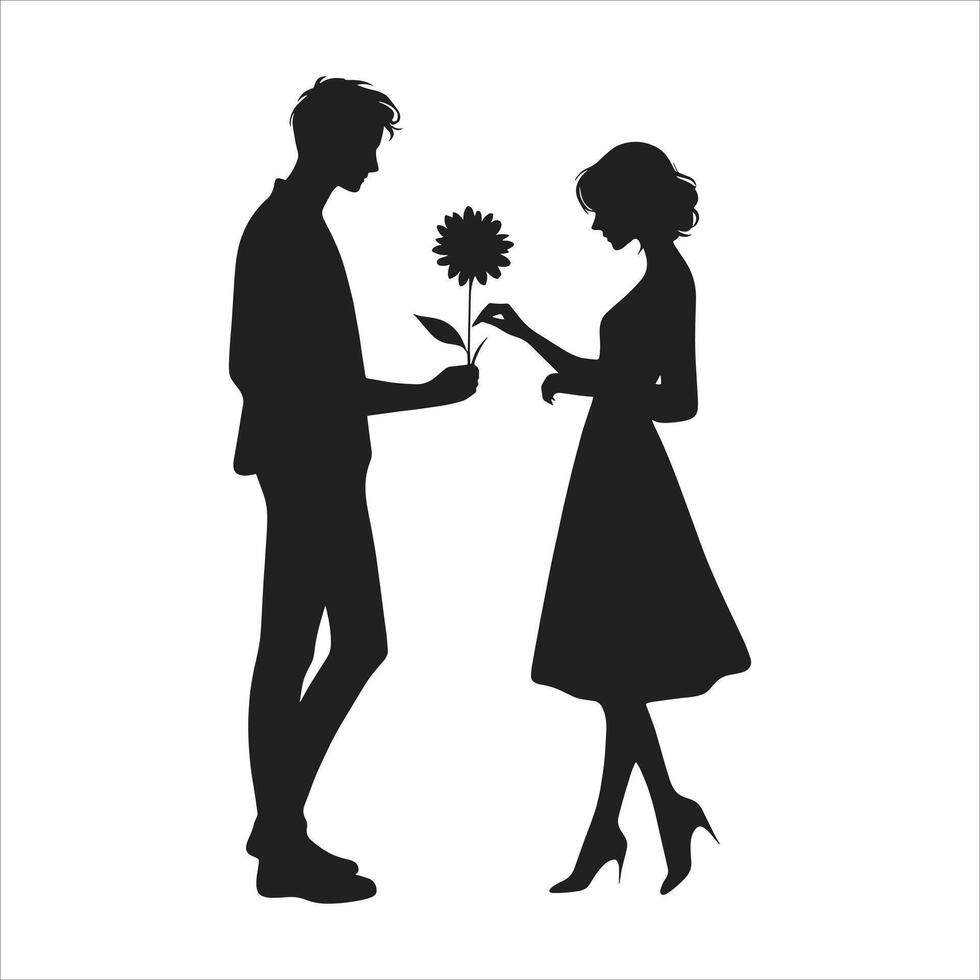 Free Silhouette Art of Romantic Couple Proposal and Hugging Poses for Happy Valentine's Day vector