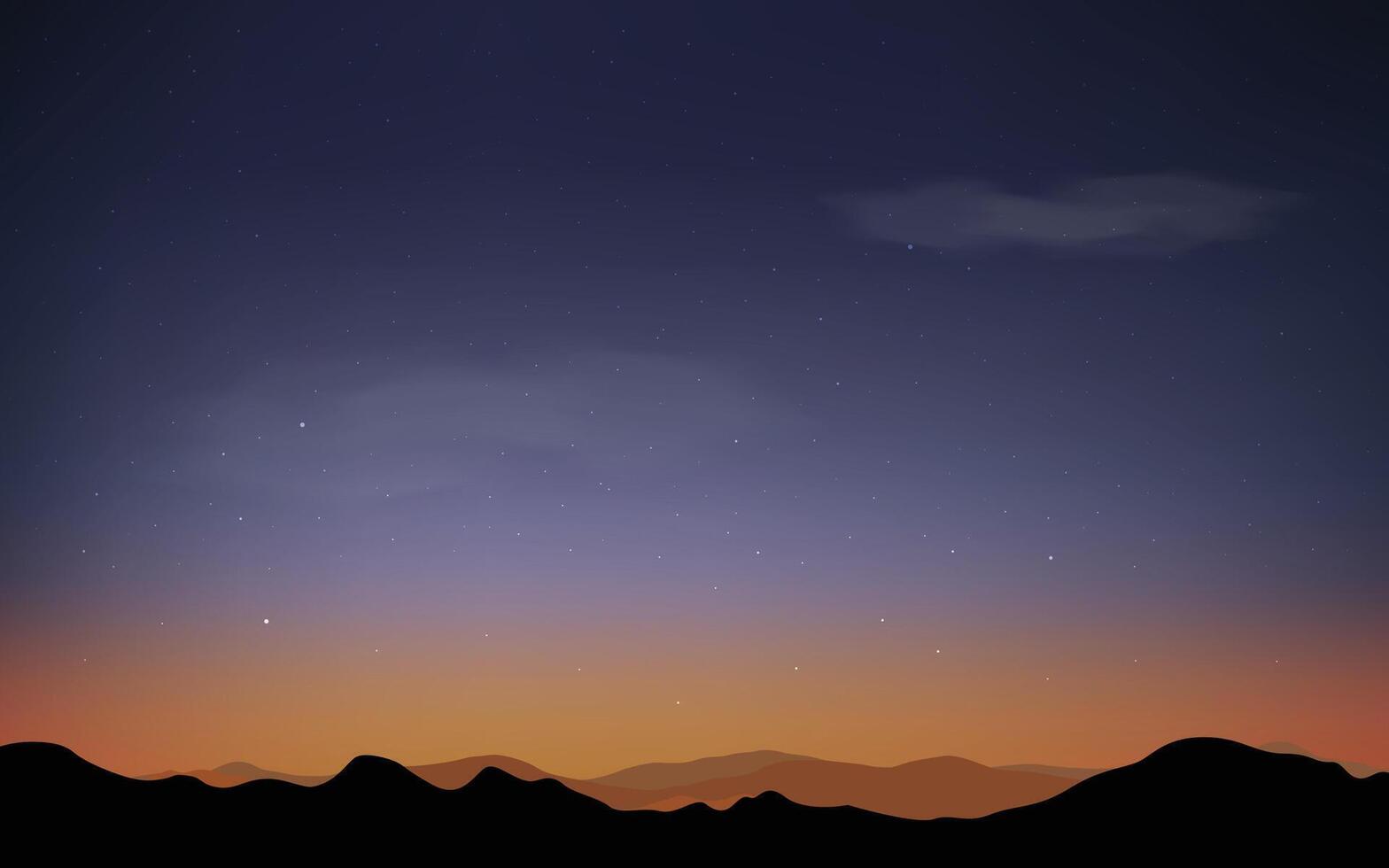 Silhouettes of panoramic mountains view landscape with stars animation vector