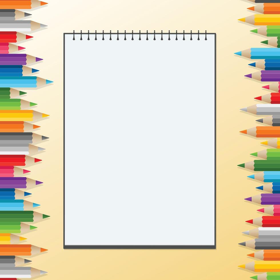 Blank Drawing Book with group of color pencils vector