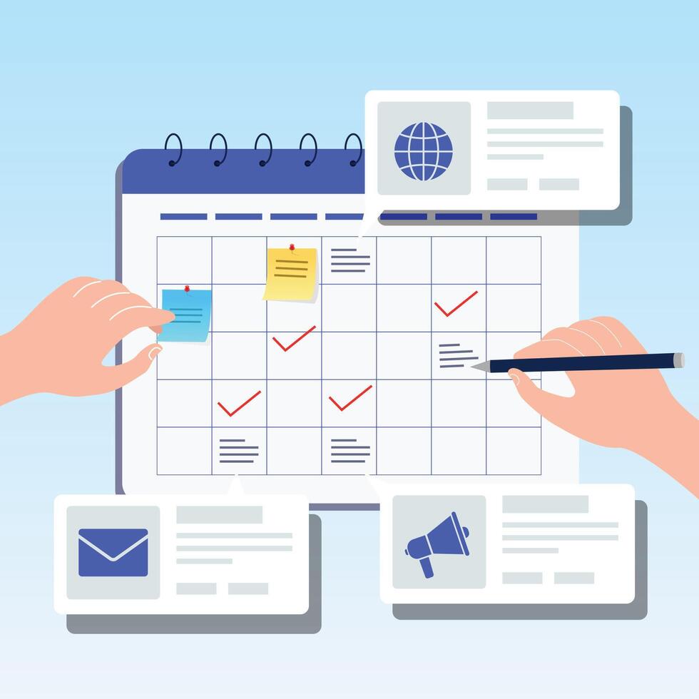 Writing the working plan and schedule social media business timeline vector