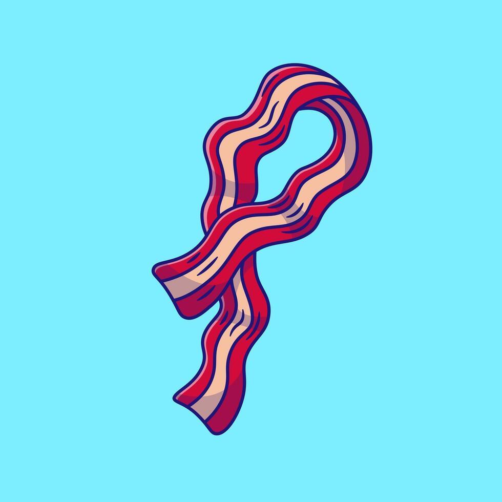 Bacon Ribbon Cartoon Illustration. Food Object Concept. Flat Cartoon Outline Style. vector