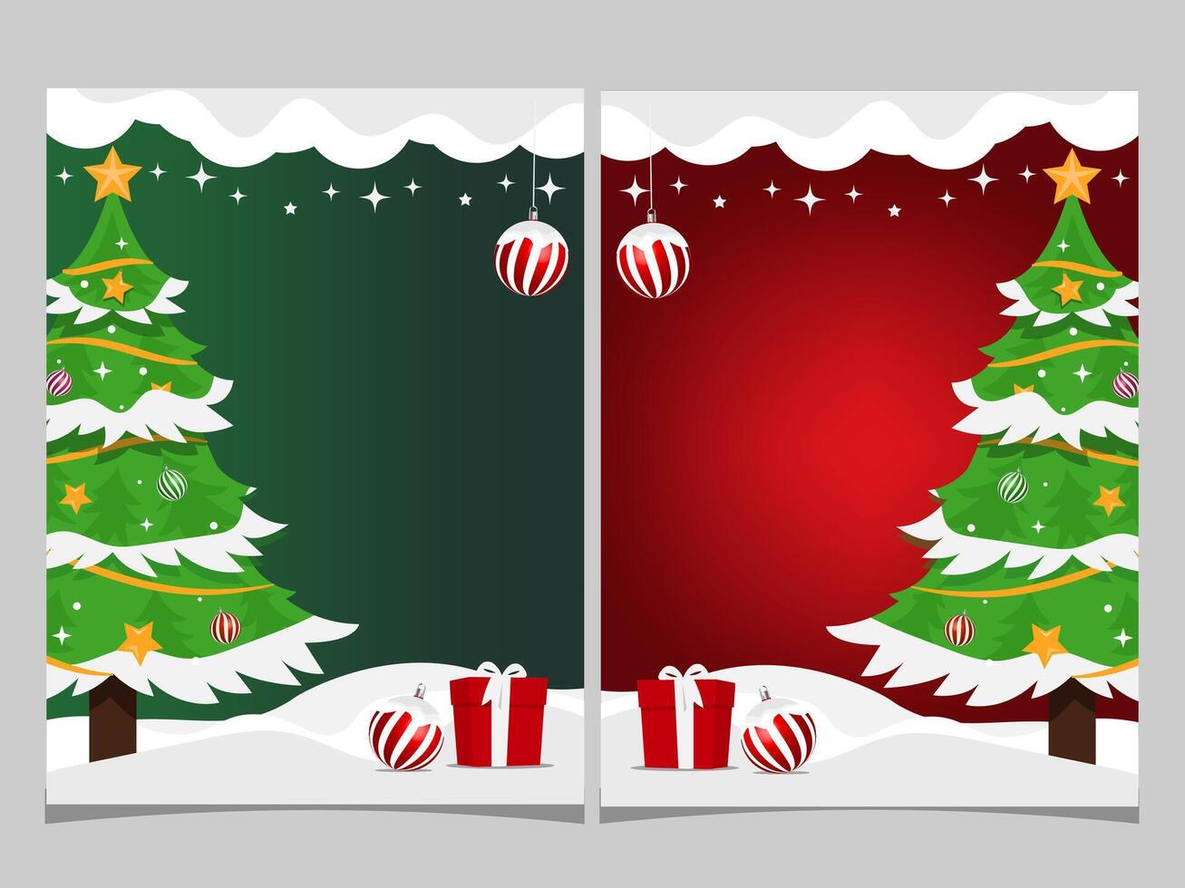 set of christmas background with trees and presents and copy space vector