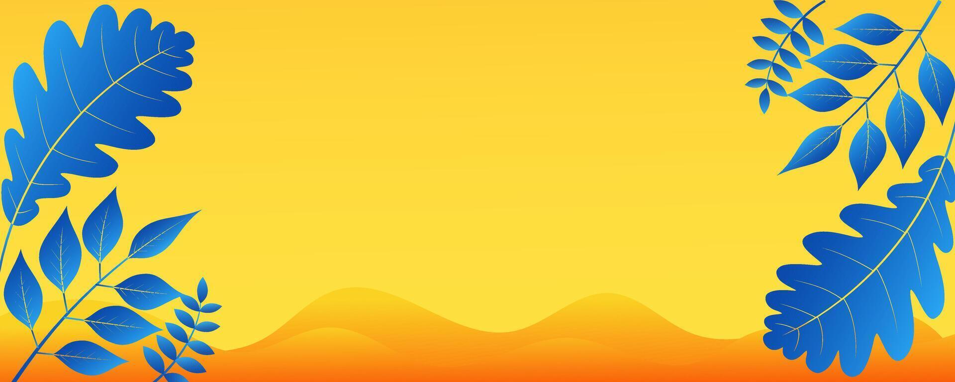 a blue and yellow summer background with leaves vector