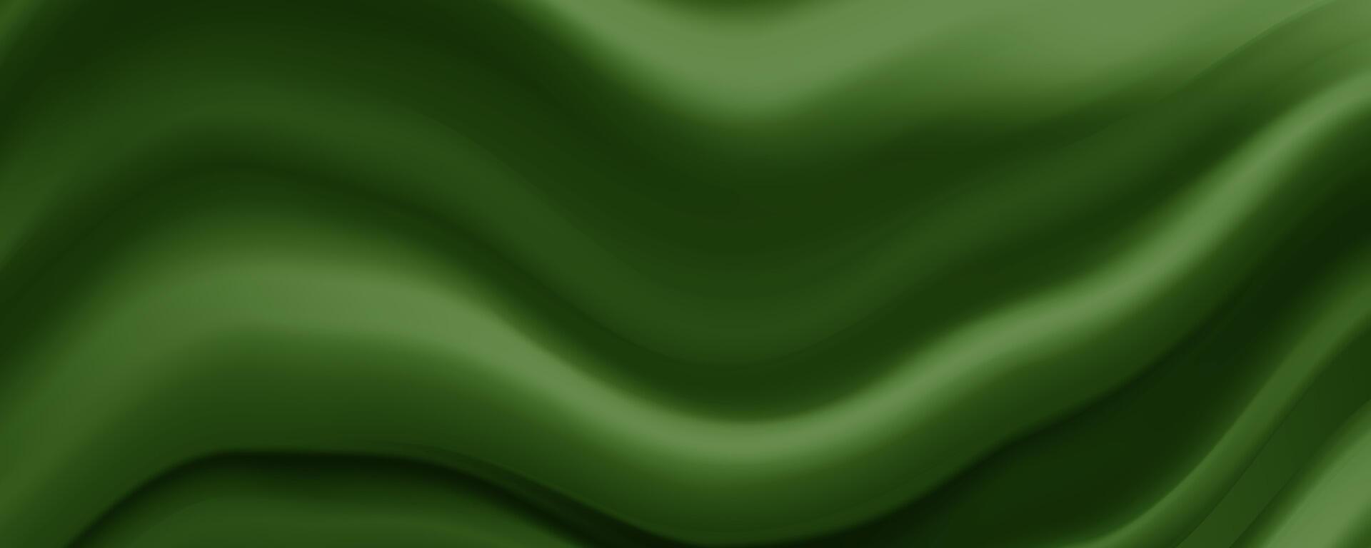 realistic dark green silk background with waves vector