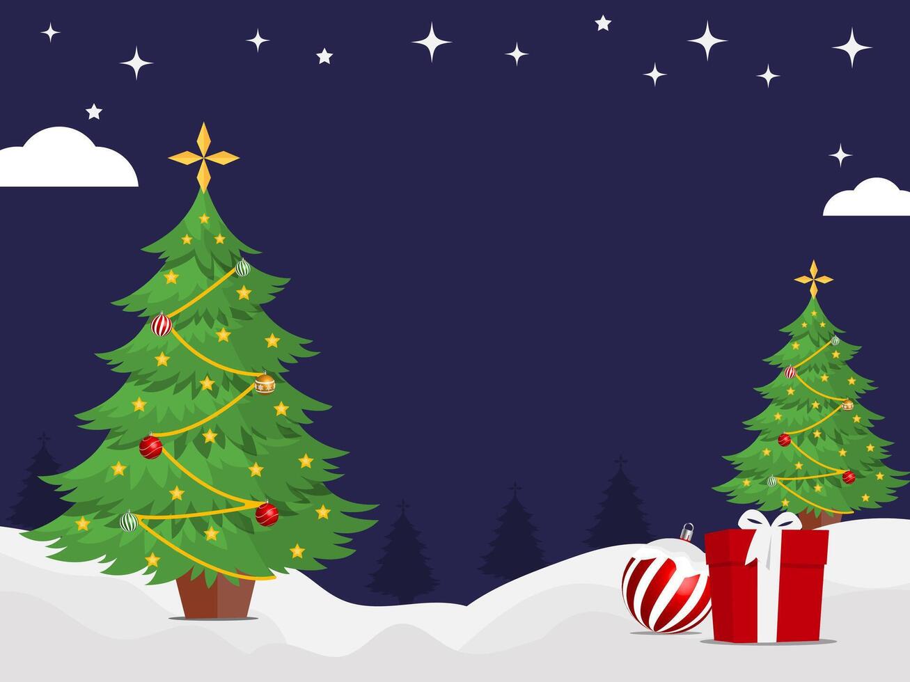 christmas background with copy space and trees balls and gift boxs ornaments vector