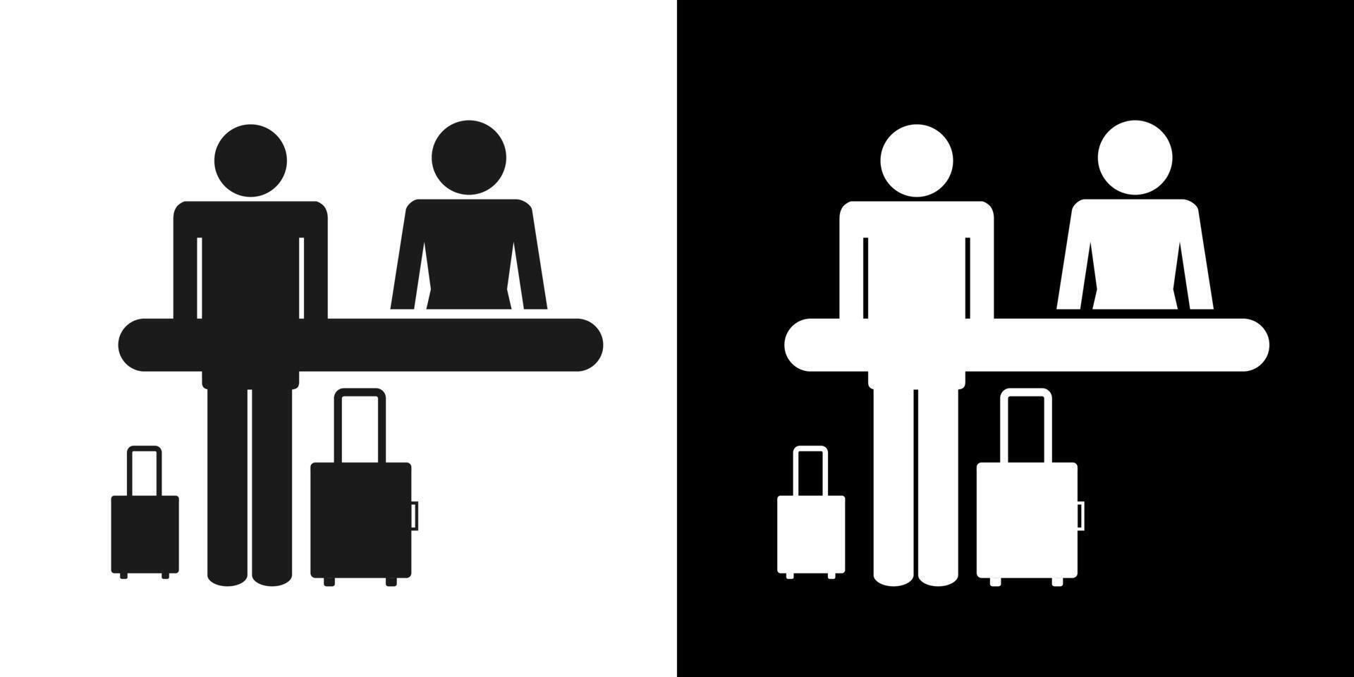 two black and white icon of people with luggage vector