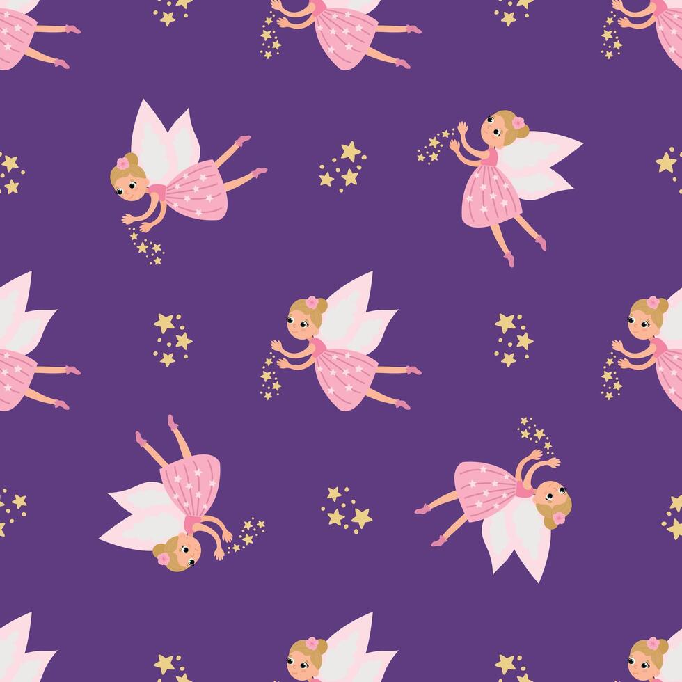 Magical Seamless Pattern with Fairies. Design for fabric, textile, wallpaper, packaging, nursery vector