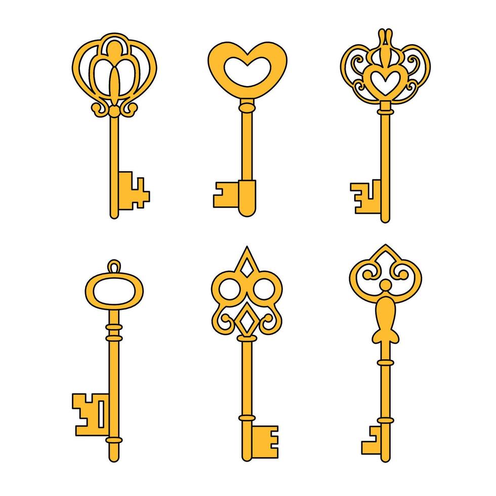 Set of keys on a white isolated background. Flat style vector