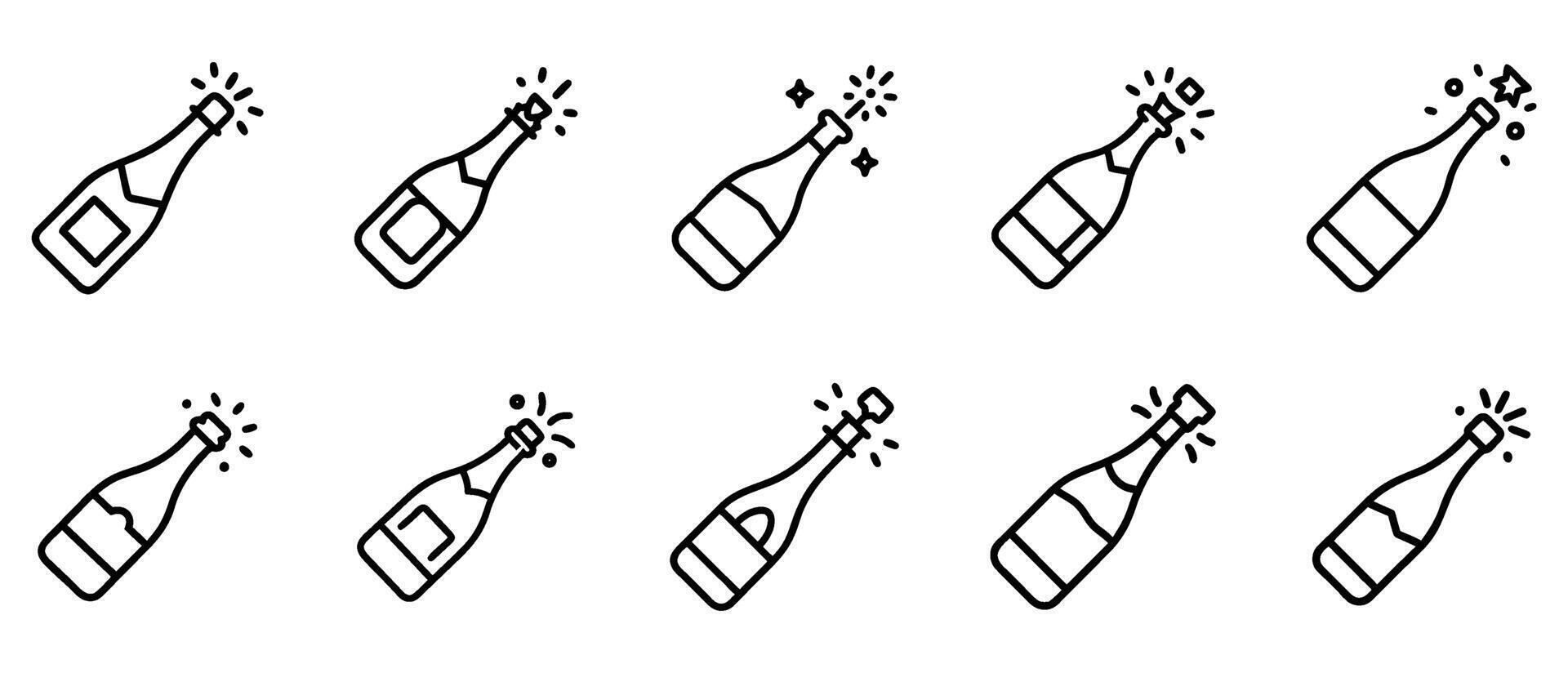 Cocktail drink bottle icon outline line art set vector