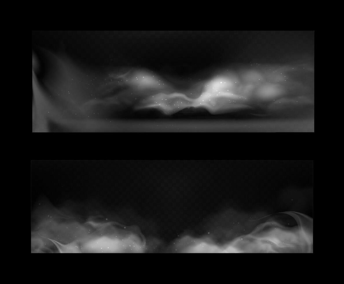 Realistic collection illustrations of gray abstract smoke background with glowing particles. Smoke effect. Futuristic design. vector