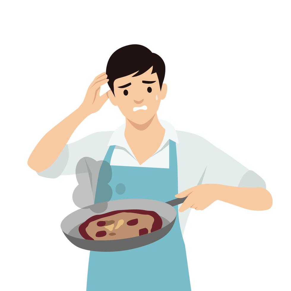Young man failed to cook. vector