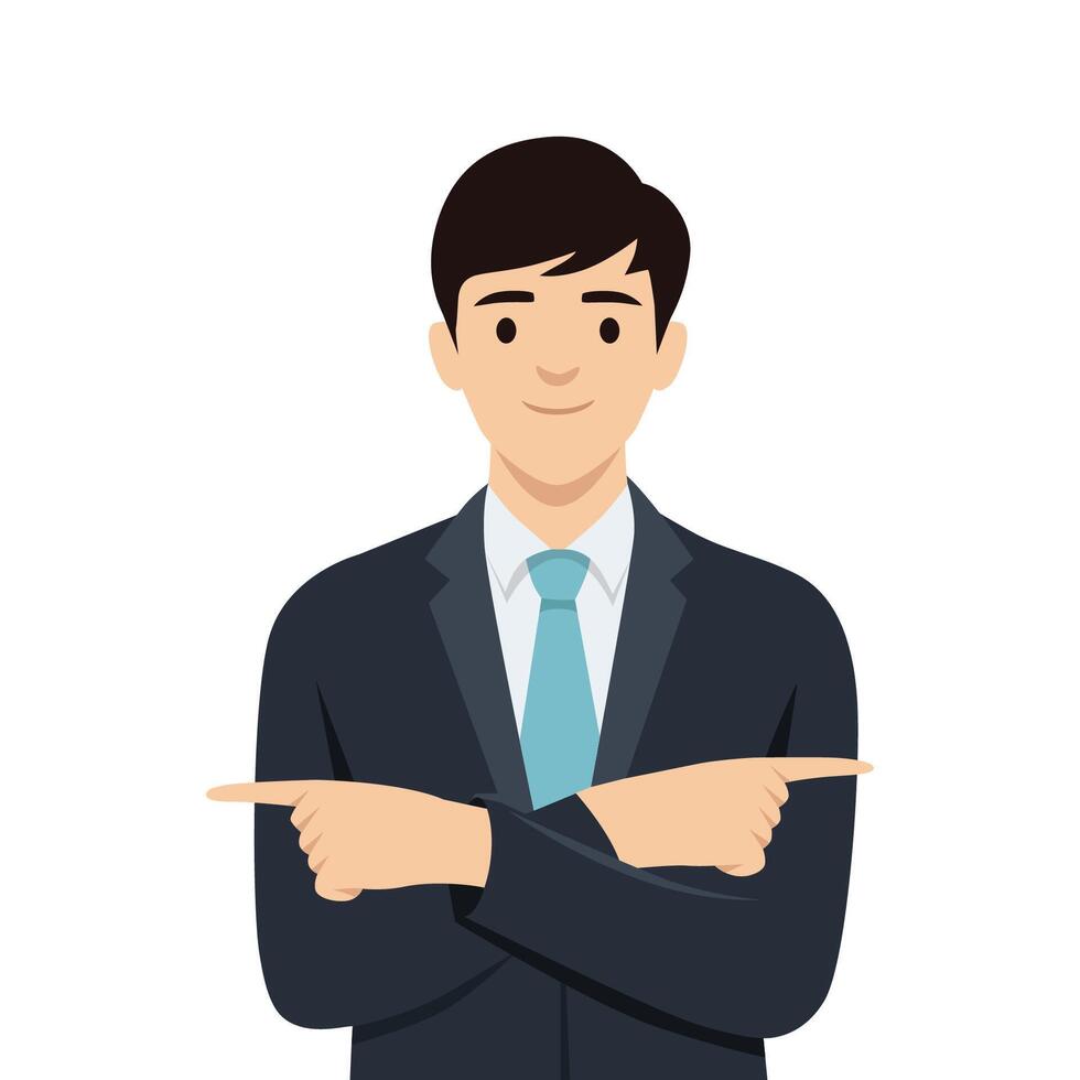 Young businessman Pointing to both sides with fingers. vector