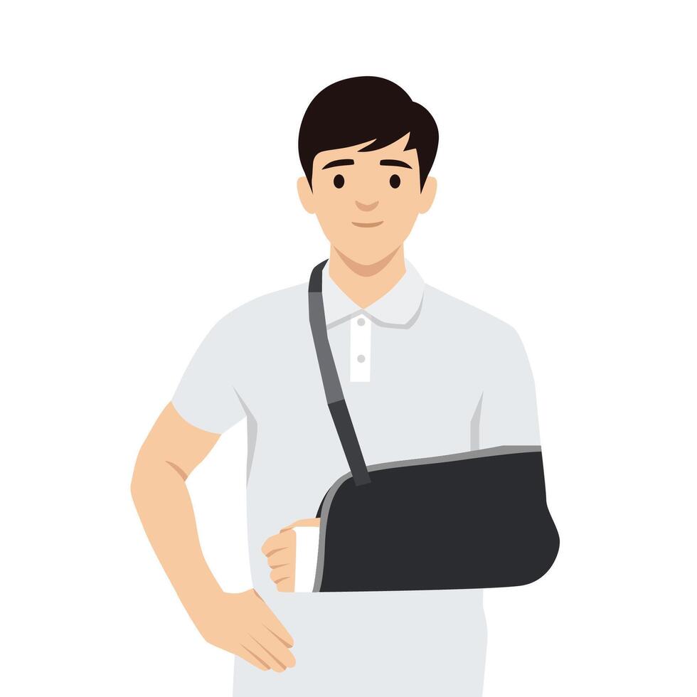 Young man with broken hand. vector