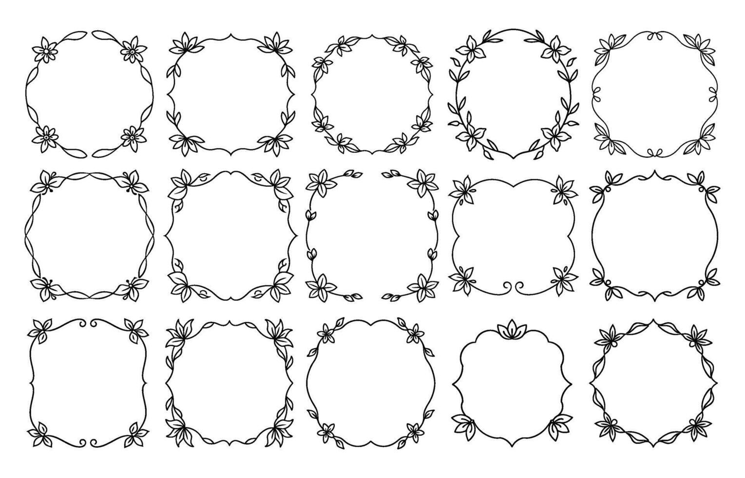 Floral frame illustration outline line art hand drawn set vector