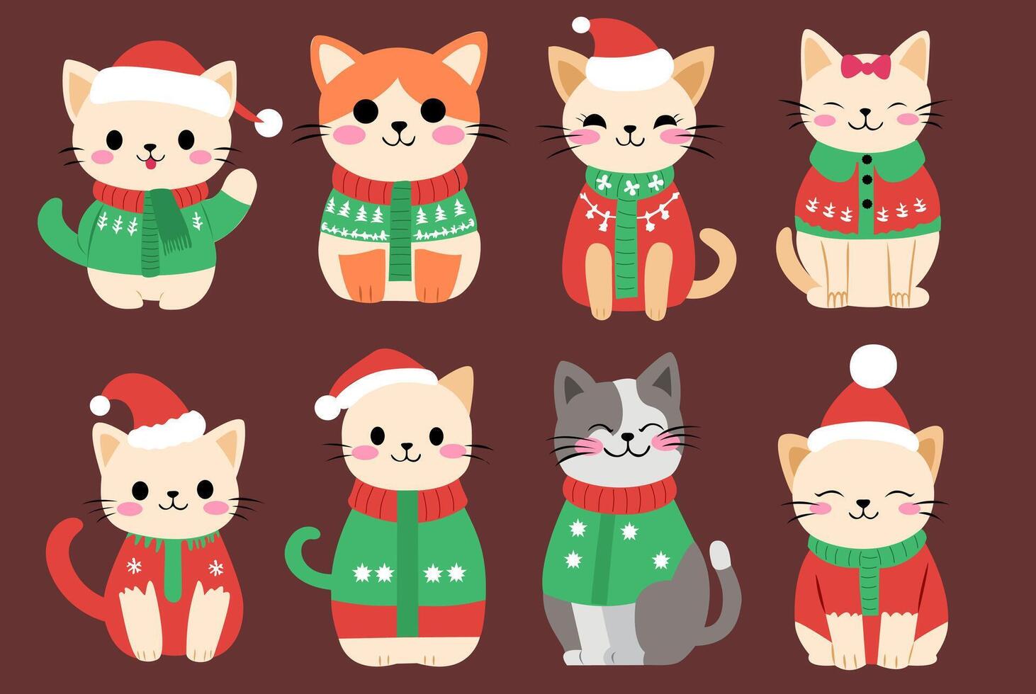 set of cute cat on christmas vector