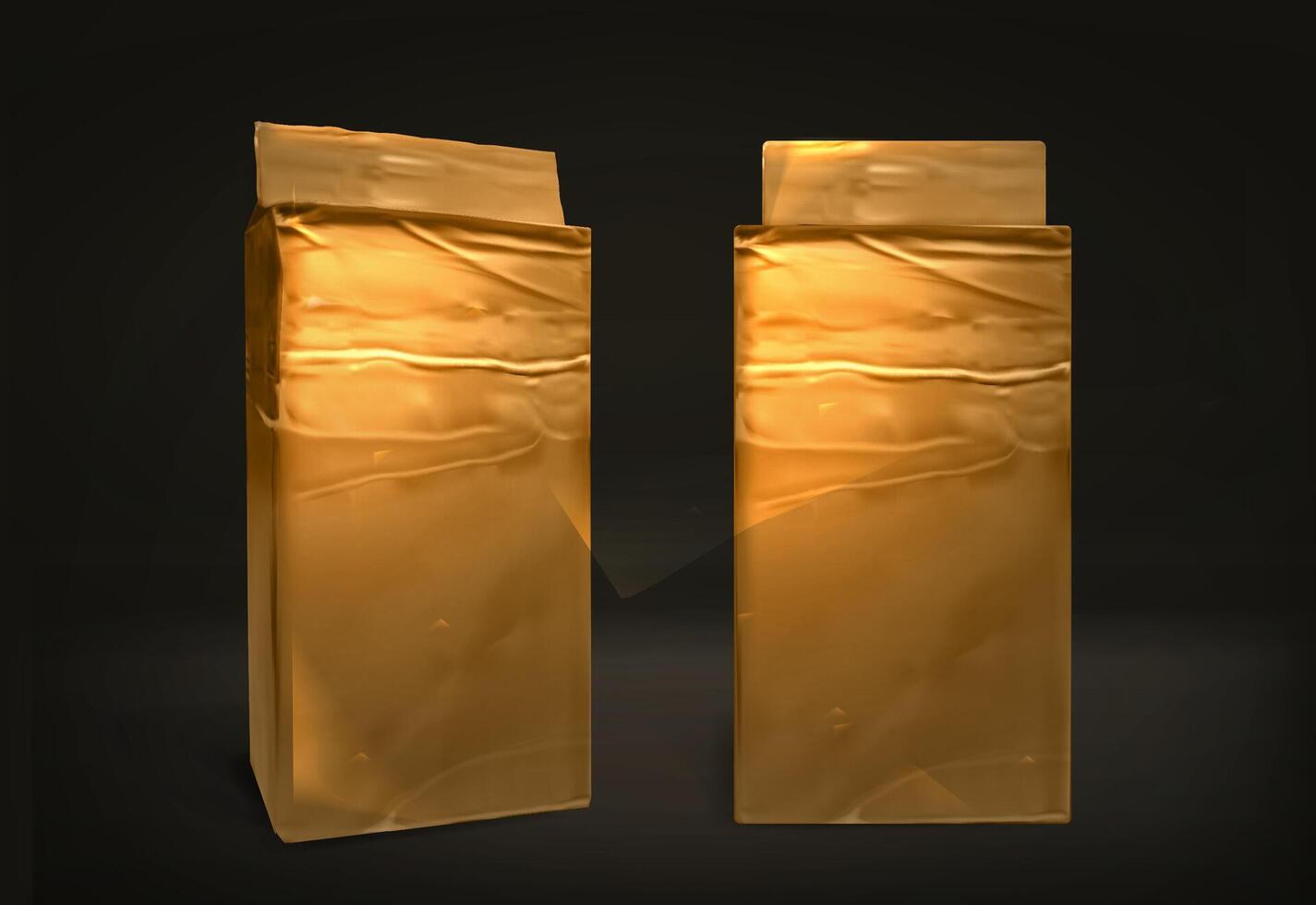 Two luxury gold coffee packaging . Realistic coffee packaging 3d on the black background vector