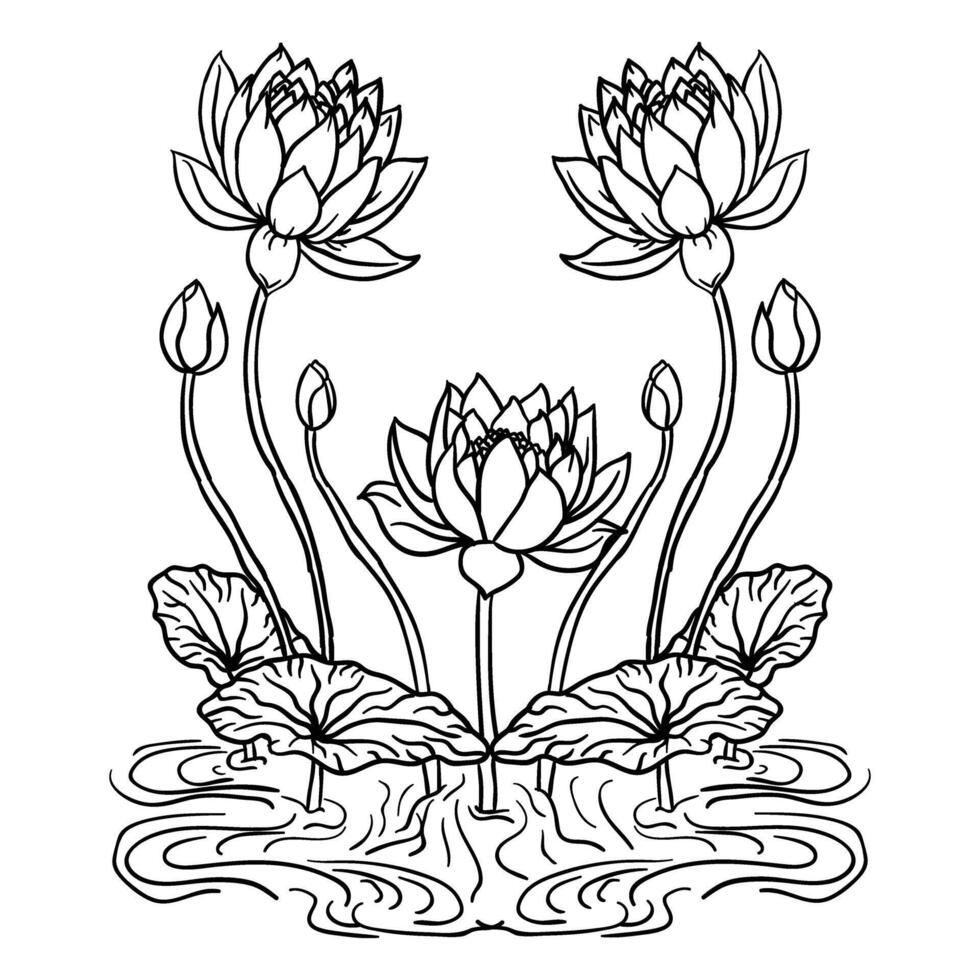 Hand drawing style of outline lotus. vector
