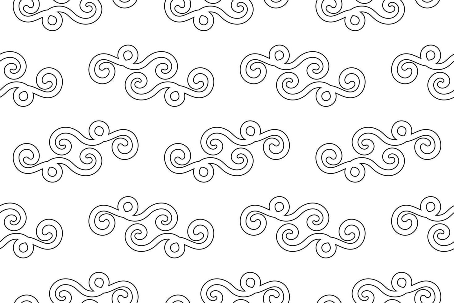 Black and white seamless swirl pattern with abstract shapes, perfect for childrens coloring or creative projects. vector