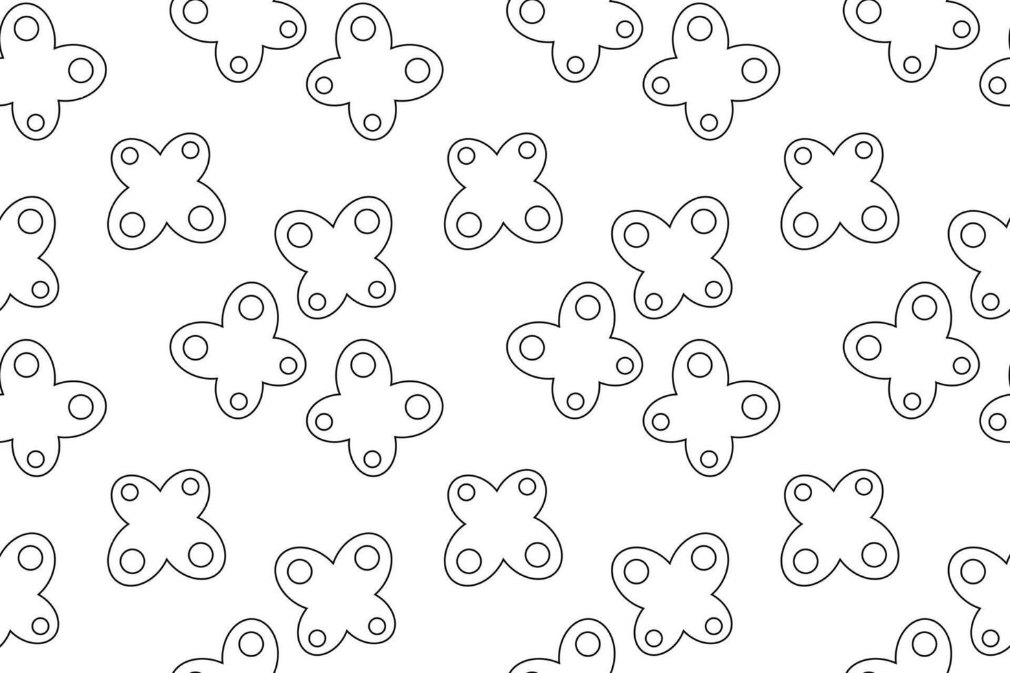Minimalistic seamless pattern featuring outlined butterfly shapes with circular details, perfect for coloring. vector