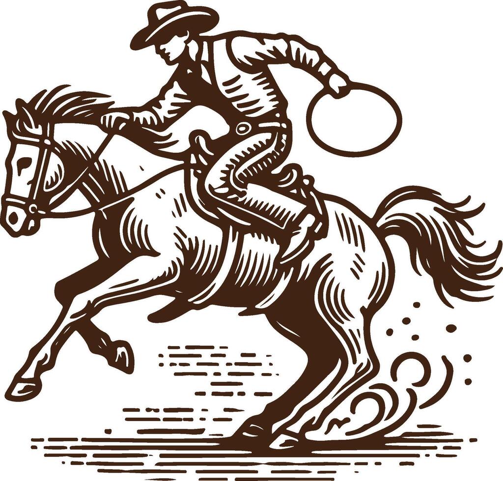 Retro Vintage Rodeo Illustration of a Cowboy on Bucking Bronco in Western Theme vector
