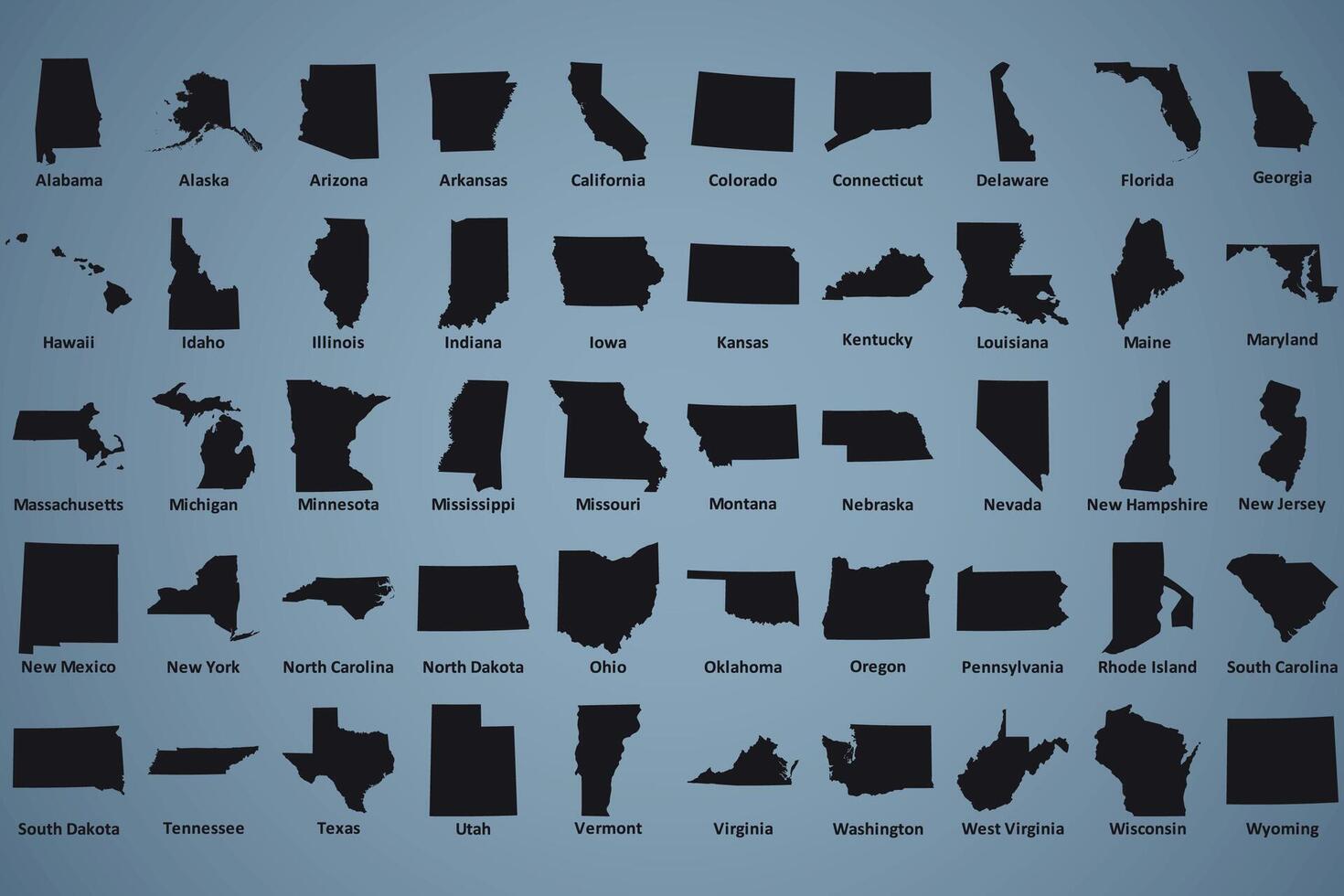 50 States of US Hand Drawn Outline Map vector