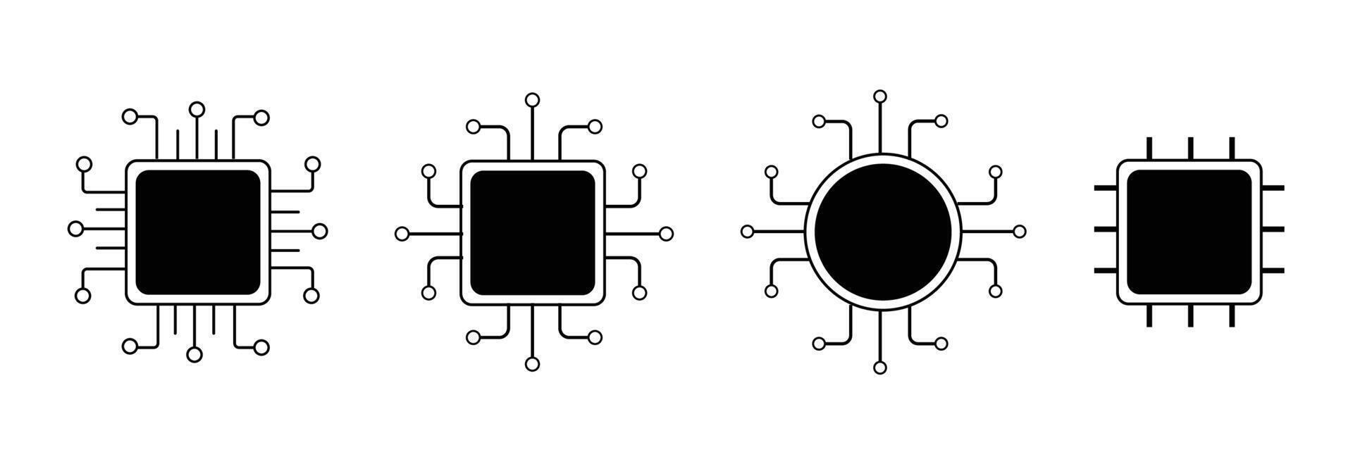 Processor line icon, microchip cpu technology board, Central processing unit. Design element flat, simple silhouette. vector