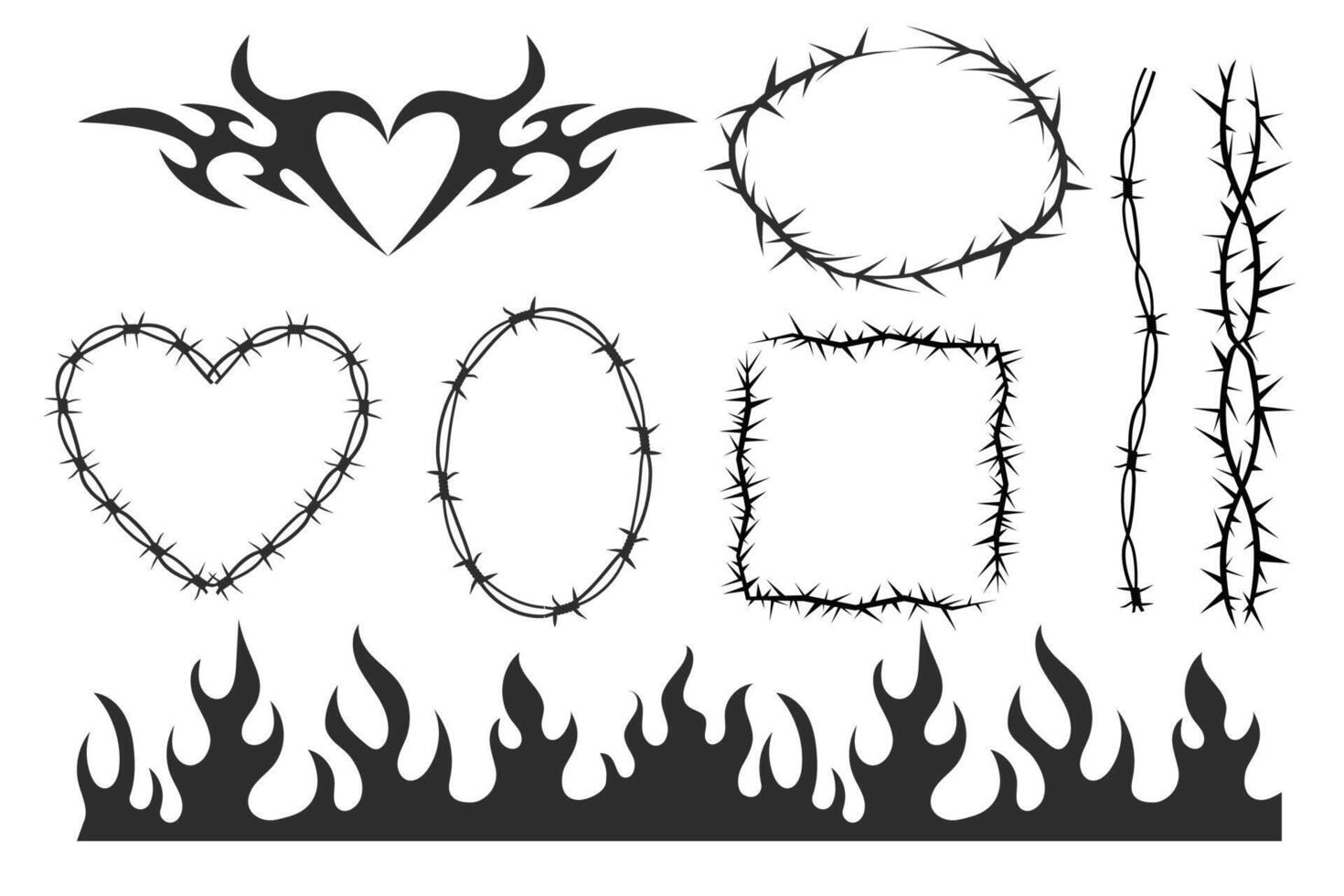 Neo tribal pink emo heart, wings and flame y2k aesthetic tattoo gothic, fire or wings abstract silhouette isolated on background. Divider, border, cyber body ornament, neotribal web goth decoration vector