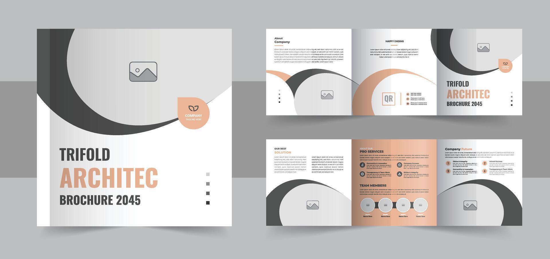 Unique architecture square trifold brochure template or corporate trifold brochure layout vector