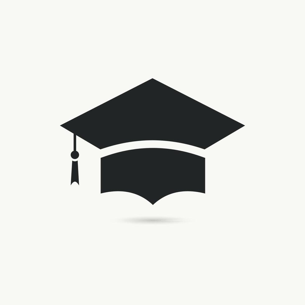 Graduation cap icon, black on white background vector
