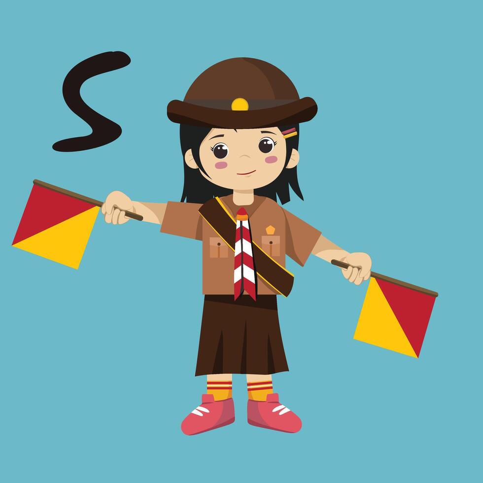 Pramuka girl sandi morse semaphore s a kid student vector