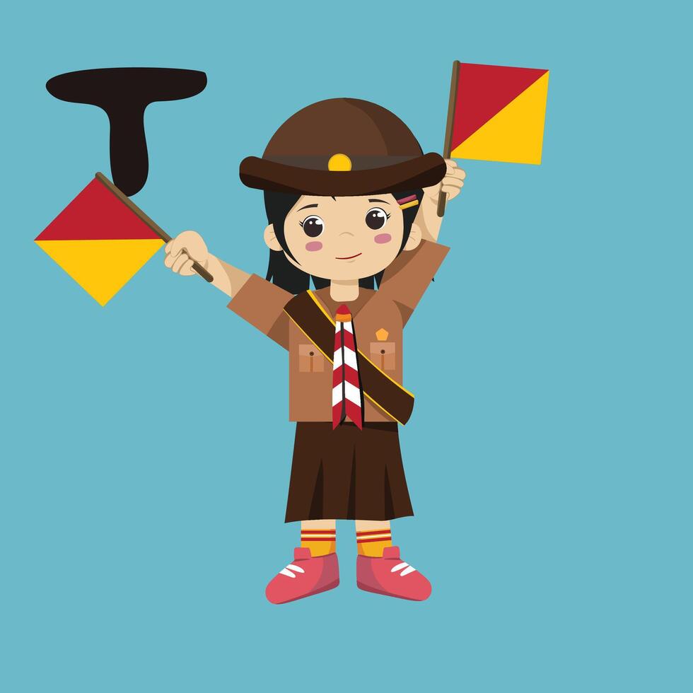 Pramuka girl sandi morse semaphore t a kid student vector