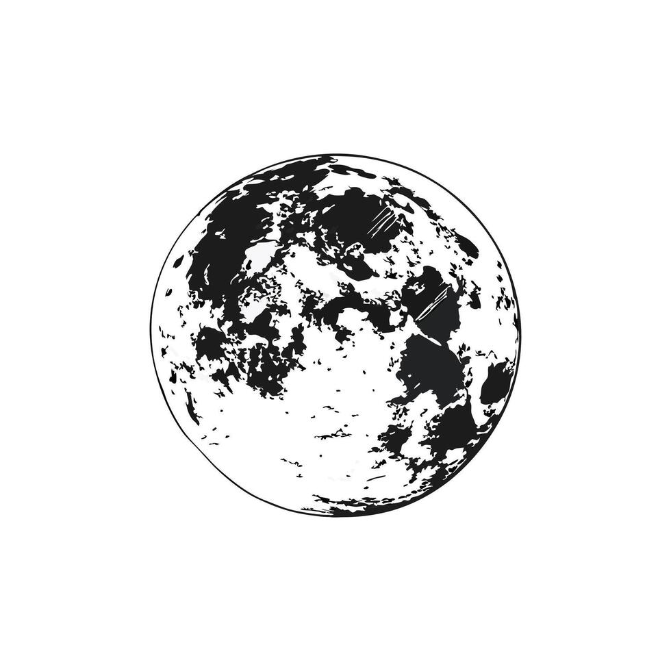 A black and white drawing of the moon vector