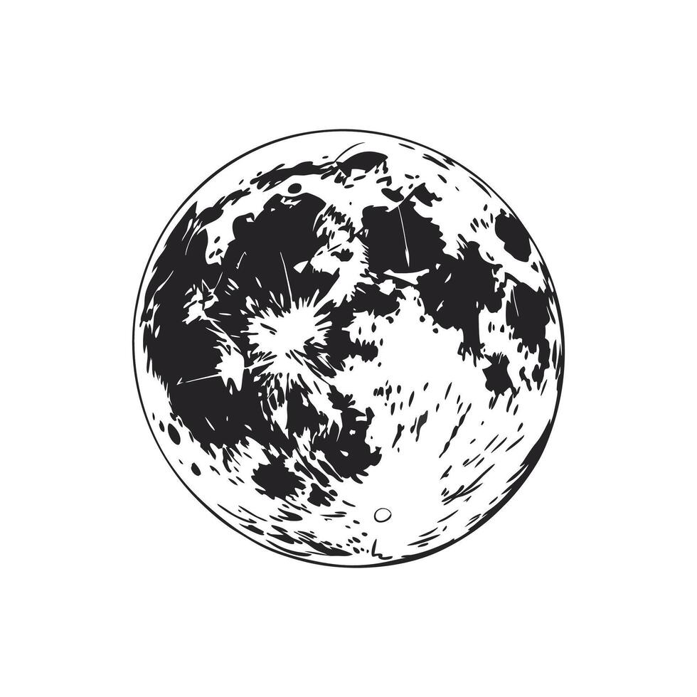 A black and white drawing of a full moon vector