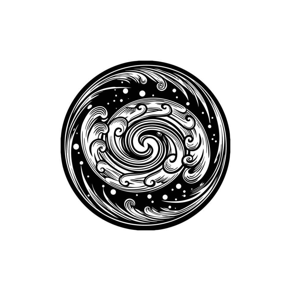 A black and white drawing of a circular design vector