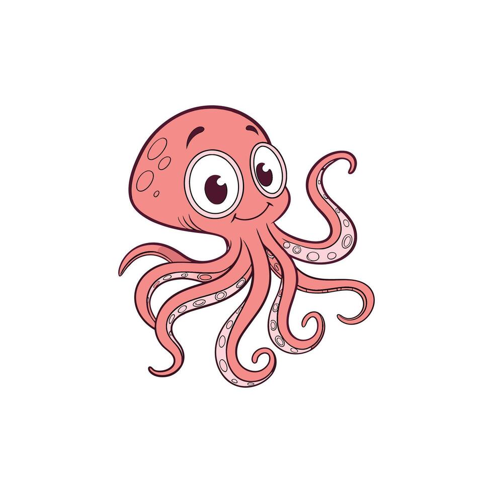 A cartoon octopus with big eyes and a big nose vector