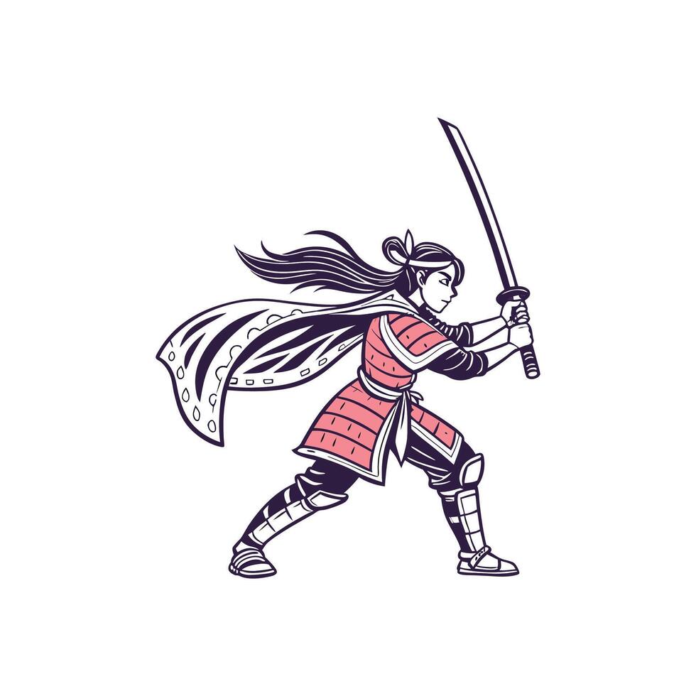 A woman in a samurai outfit holding a sword vector