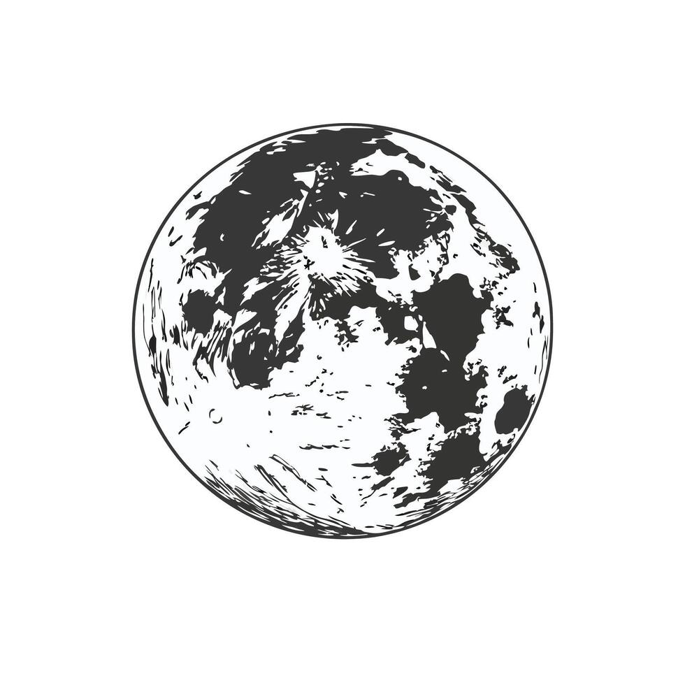 A black and white drawing of the moon vector
