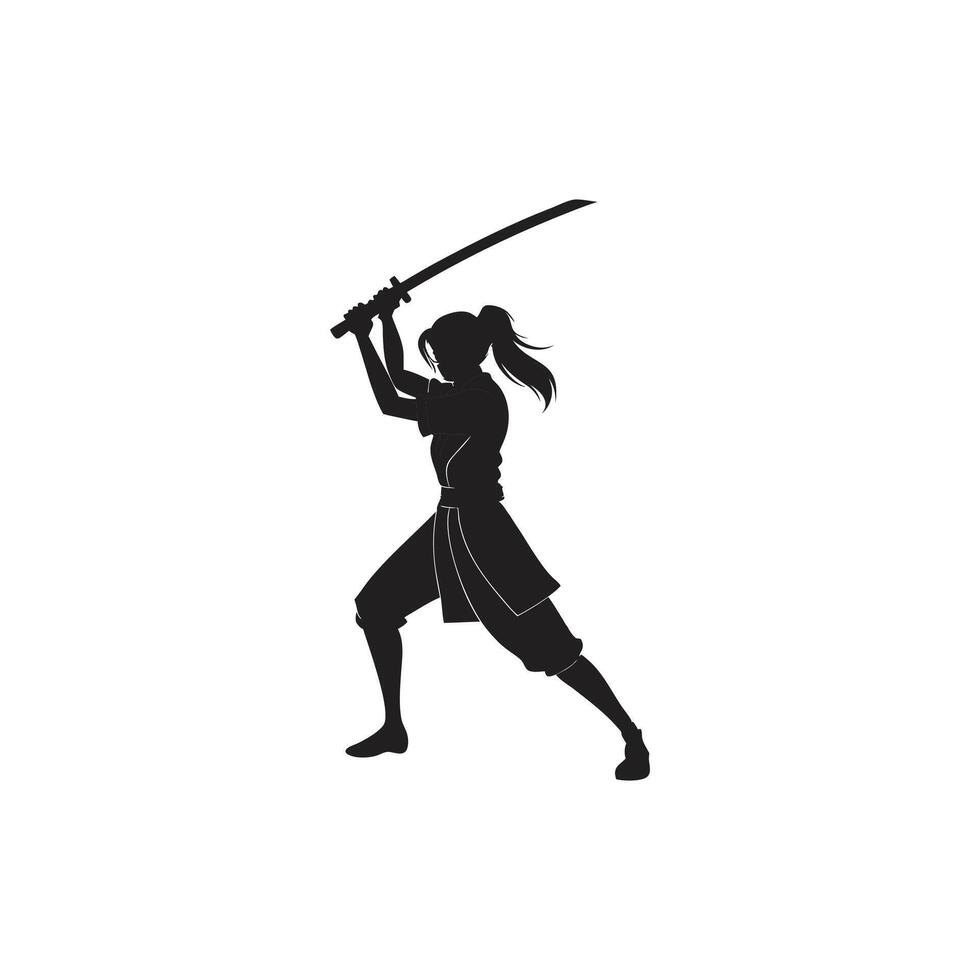 A silhouette of a woman holding a sword vector
