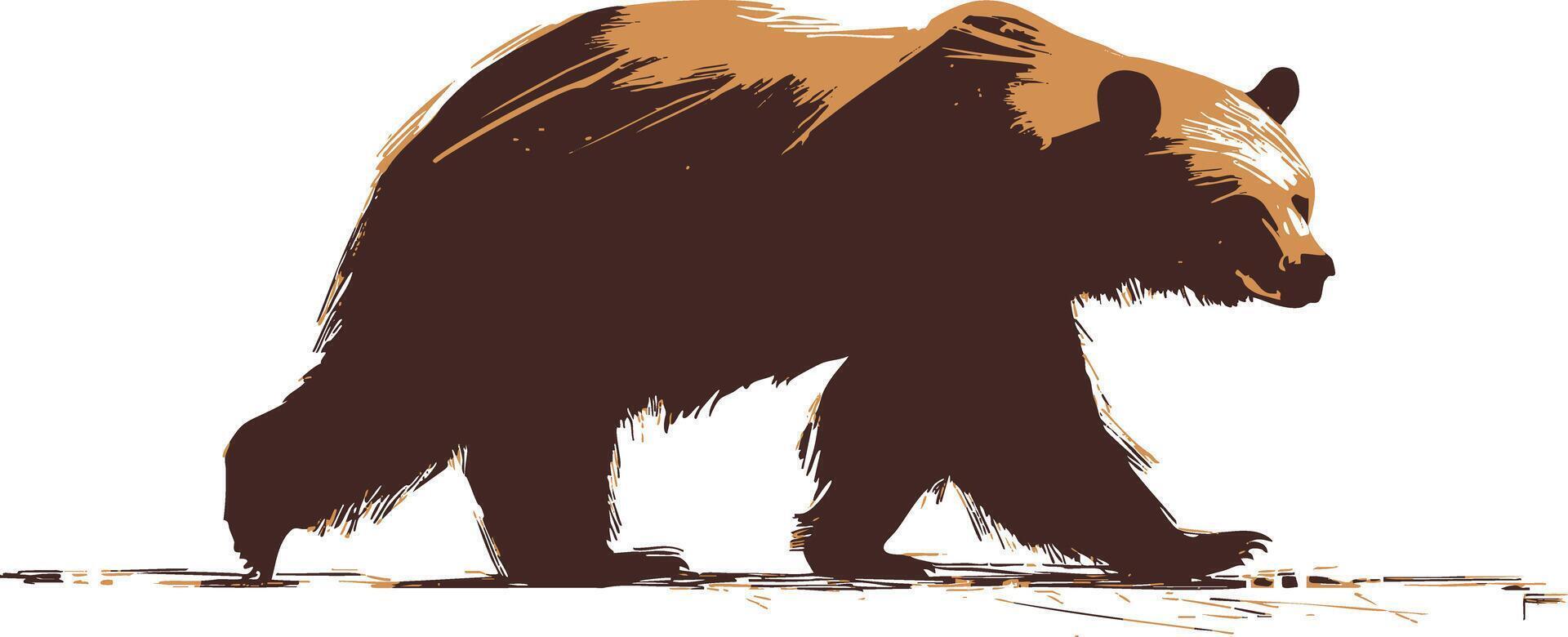 Stylized walking bear illustration in earthy tones vector