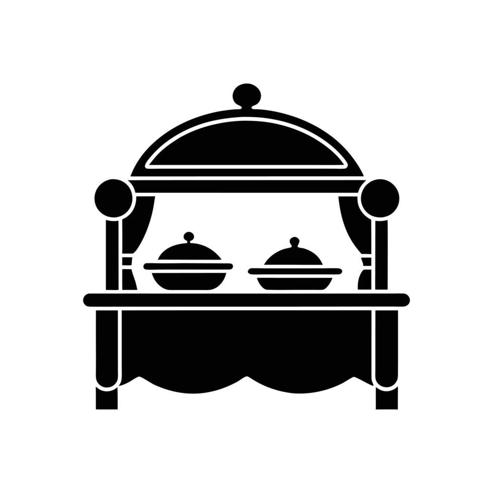 A black and white illustration of a buffet table vector
