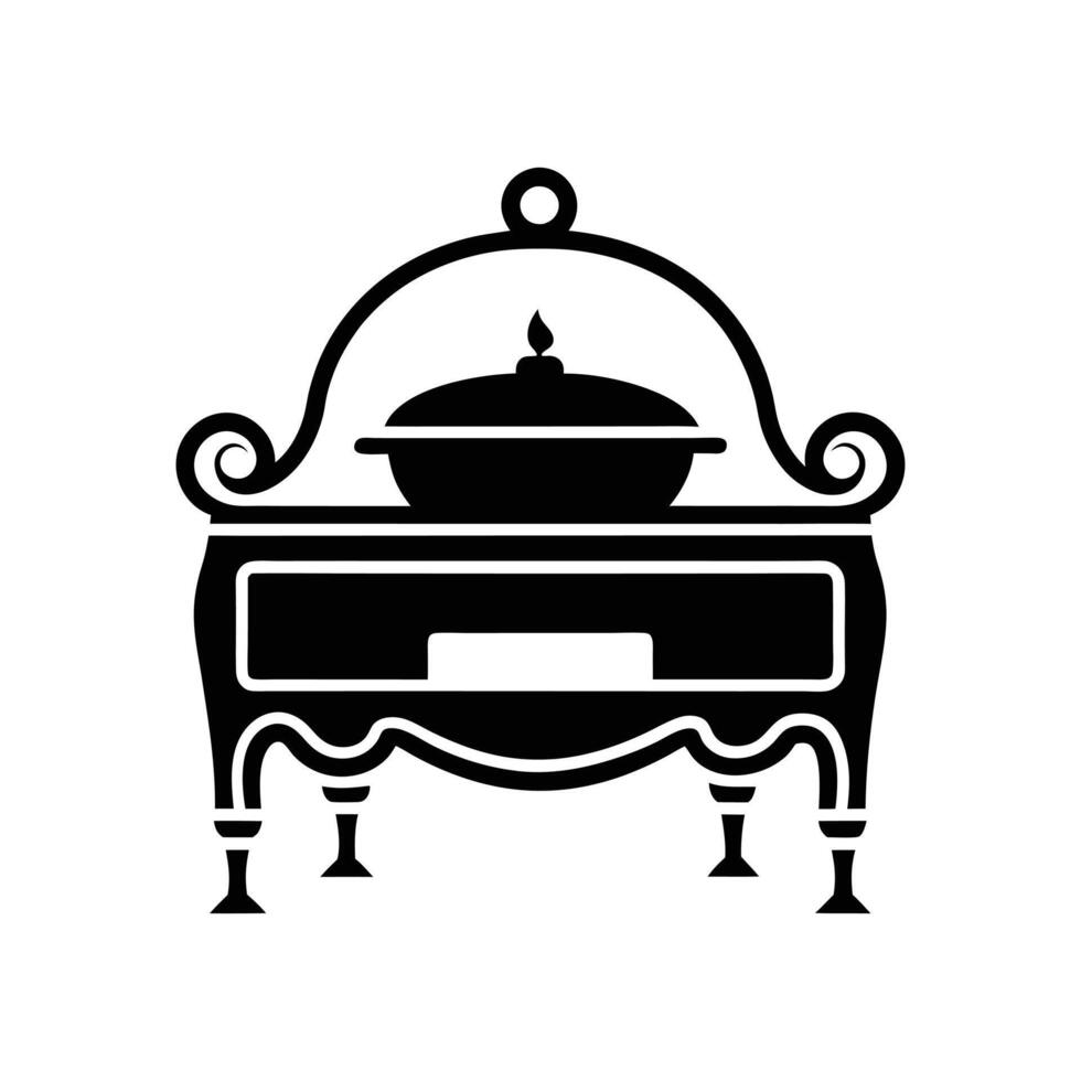 A black and white illustration of a table with a pot on top vector