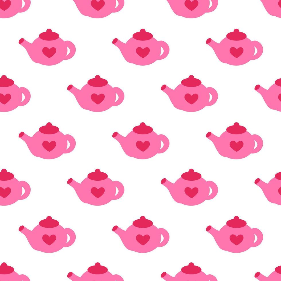 Seamless Pattern with pink teapot. Valentine day. flat illustration. vector
