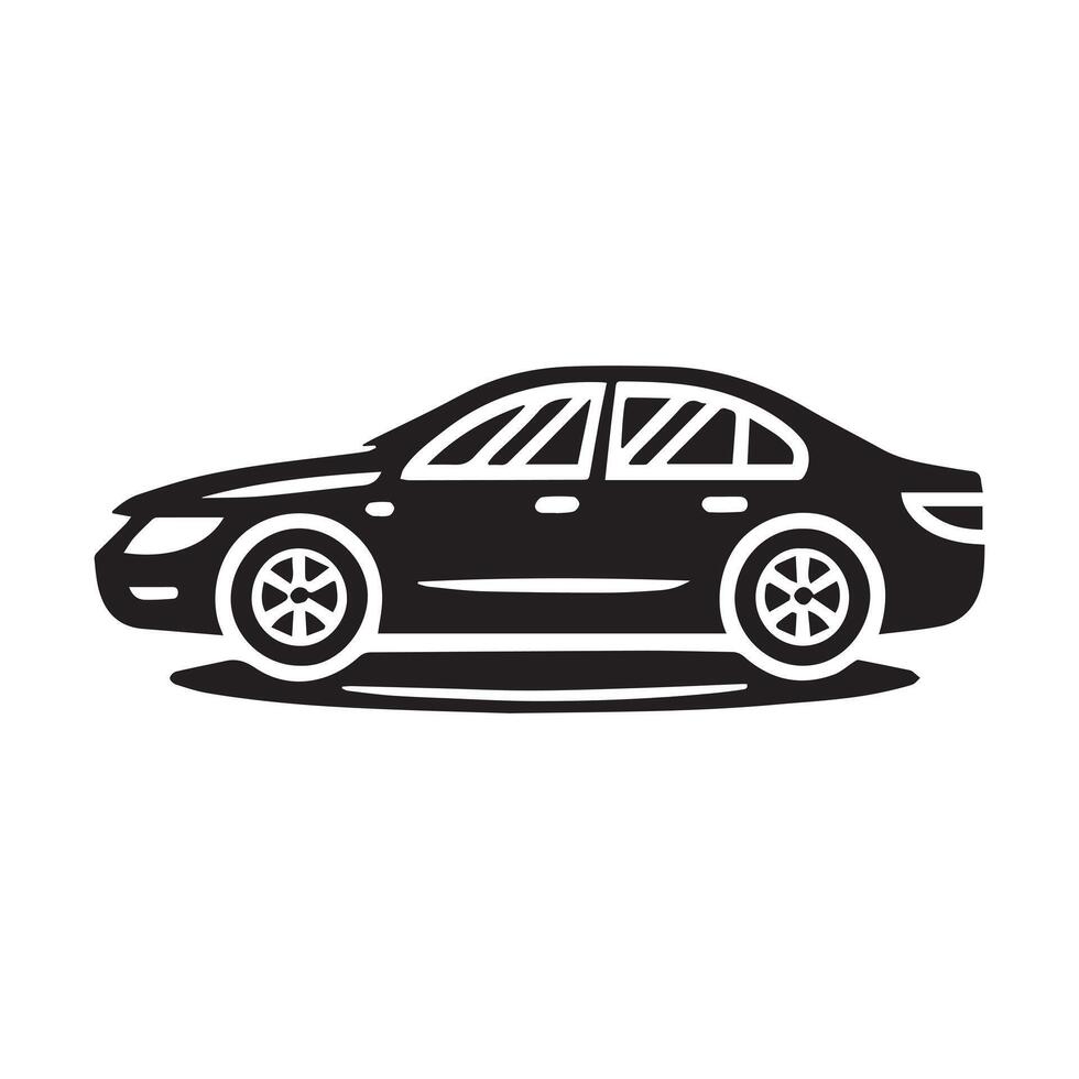 Car silhouette on white background. Vehicle icons set view from side, front, back, and top vector