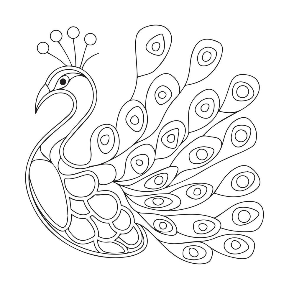 Peacock bird seamless pattern, background. Outline hand drawing illustration. Coloring page for the adult coloring book. vector