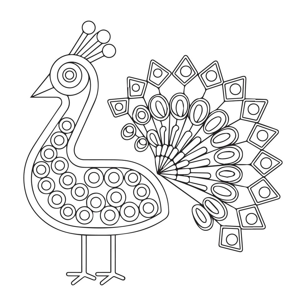Hand drawn Peacock for anti stress Coloring Page with high details, isolated on white background, illustration in zentangle style. monochrome sketch. Bird collection vector
