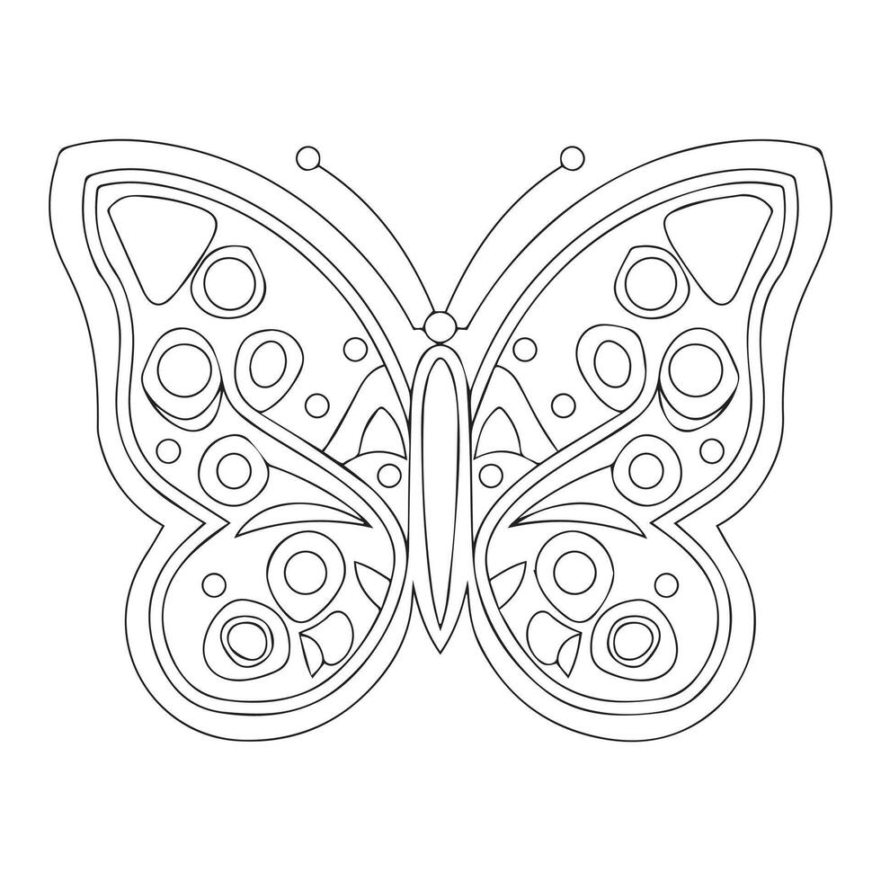 Cartoon Contour Black and White Isolated Object Patterned Butterfly for Coloring Book. Colorless Hand Drawing Illustration for Universal Application. vector